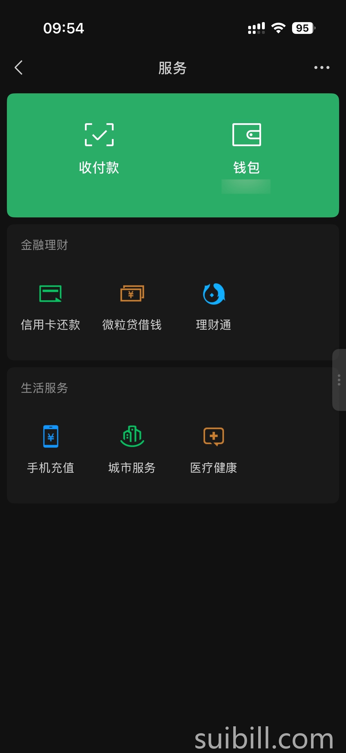 微信 - 服务页面，点击钱包